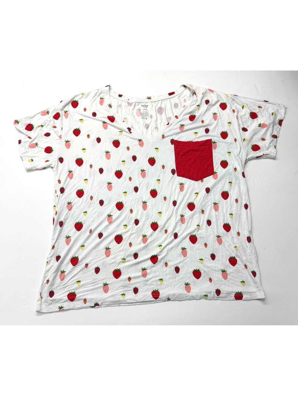 Kyte Baby White Strawberry Print Short Sleeve Bamboo Pajama Lounge Top Tee XXL